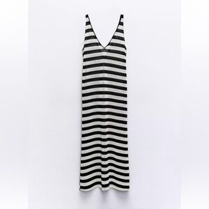 NWT Zara Black and White Striped V-Neck Slip Dress